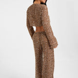 INEZ Cropped Sequin Cardigan - Mocha