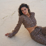 INEZ Cropped Sequin Cardigan - Mocha